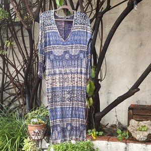 Lucky Brand Blue and Cream Patterned Dress